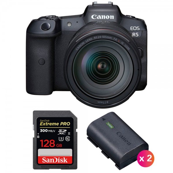Canon EOS R5 + RF 24-105mm f/4L IS USM + SanDisk 128GB Extreme PRO UHS-II SDXC 300 MB/s + 2 Canon LP-E6NH|MCZ DIRECT