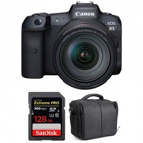 Canon EOS R5 + RF 24-105mm f/4L IS USM + SanDisk 128GB Extreme PRO UHS-II SDXC 300 MB/s + Bolsa - Contenido de la caja