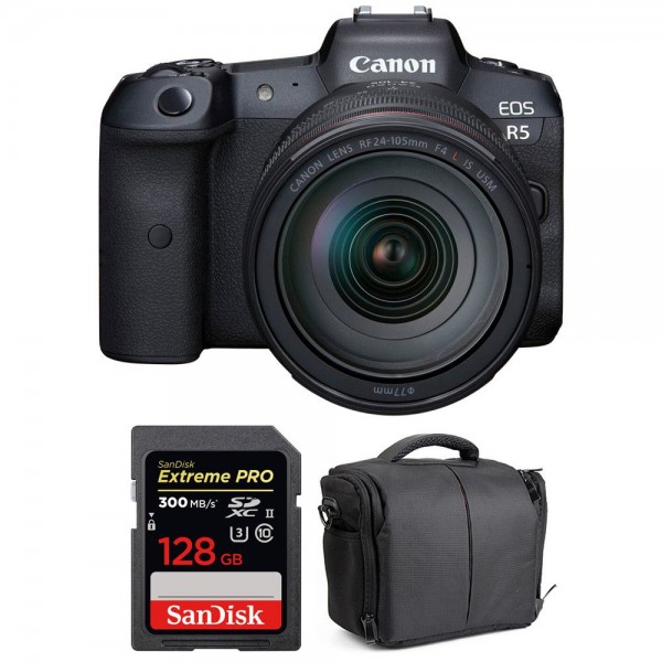 Canon EOS R5 + RF 24-105mm f/4L IS USM + SanDisk 128GB Extreme PRO UHS-II SDXC 300 MB/s + Bag|MCZ DIRECT