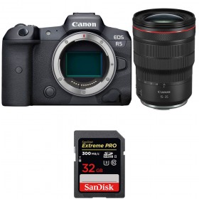Canon EOS R5 + RF 15-35mm f/2.8L IS USM + SanDisk 32GB Extreme PRO UHS-II SDXC 300 MB/s - Contenido de la caja