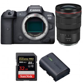 Canon EOS R5 + RF 15-35mm f/2.8L IS USM + SanDisk 32GB Extreme PRO UHS-II SDXC 300 MB/s + Canon LP-E6NH - Contenido de la caj