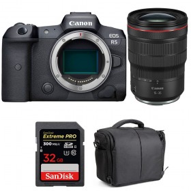 Canon EOS R5 + RF 15-35mm f/2.8L IS USM + SanDisk 32GB Extreme PRO UHS-II SDXC 300 MB/s + Bolsa - Contenido de la caja