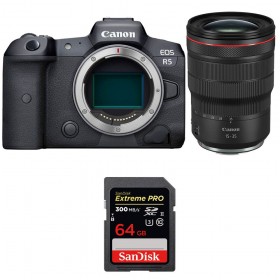 Canon EOS R5 + RF 15-35mm f/2.8L IS USM + SanDisk 64GB Extreme PRO UHS-II SDXC 300 MB/s - Contenido de la caja