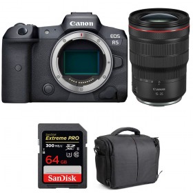 Canon EOS R5 + RF 15-35mm f/2.8L IS USM + SanDisk 64GB Extreme PRO UHS-II SDXC 300 MB/s + Bolsa - Contenido de la caja