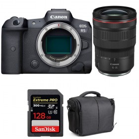 Canon EOS R5 + RF 15-35mm f/2.8L IS USM + SanDisk 128GB Extreme PRO UHS-II SDXC 300 MB/s + Bolsa - Contenido de la caja