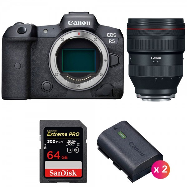 Canon EOS R5 + RF 28-70mm f/2L USM + SanDisk 64GB Extreme PRO UHS-II SDXC 300 MB/s + 2 Canon LP-E6NH - Cámara mirrorless-1
