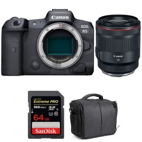 Canon EOS R5 + RF 50mm f/1.2L USM + SanDisk 64GB Extreme PRO UHS-II SDXC 300 MB/s + Bolsa - Contenido de la caja