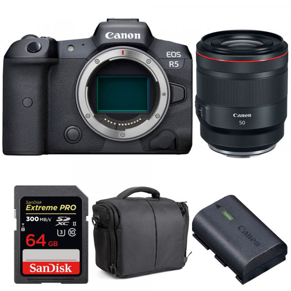 Canon EOS R5 + RF 50mm f/1.2L USM + SanDisk 64GB UHS-II SDXC 300 MB/s + Canon LP-E6NH + Bag-1