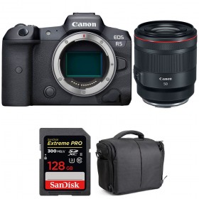 Canon EOS R5 + RF 50mm f/1.2L USM + SanDisk 128GB Extreme PRO UHS-II SDXC 300 MB/s + Bolsa - Contenido de la caja