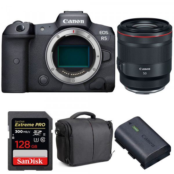 Canon R5 + RF 50mm F1.2L USM + SanDisk 128GB UHS-II SDXC 300 MB/s + Canon LP-E6NH + Sac - Appareil Photo Professionnel-1