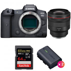 Canon EOS R5 + RF 85mm f/1.2L USM + SanDisk 64GB Extreme PRO UHS-II SDXC 300 MB/s + 2 Canon LP-E6NH - Cámara mirrorless-1