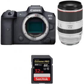 Canon EOS R5 + RF 70-200mm f/2.8L IS USM + SanDisk 32GB Extreme PRO UHS-II SDXC 300 MB/s - Contenido de la caja