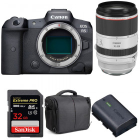 Appareil photo hybride Canon R5 + RF 70-200mm F2.8L IS USM + SanDisk 32GB UHS-II SDXC 300 MB/s + Canon LP-E6NH + Sac-1