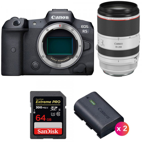 Canon EOS R5 + RF 70-200mm f/2.8L IS USM + SanDisk 64GB Extreme PRO UHS-II SDXC 300 MB/s + 2 Canon LP-E6NH-1