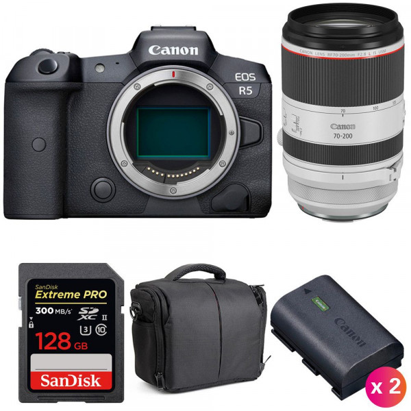 Canon EOS R5 + RF 70-200mm f/2.8L IS USM + SanDisk 128GB UHS-II SDXC 300 MB/s + 2 Canon LP-E6NH + Bag-1