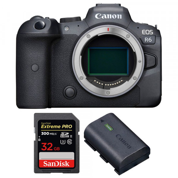 Appareil photo hybride Canon R6 Nu + SanDisk 32GB Extreme PRO UHS-II SDXC 300 MB/s + Canon LP-E6NH-1