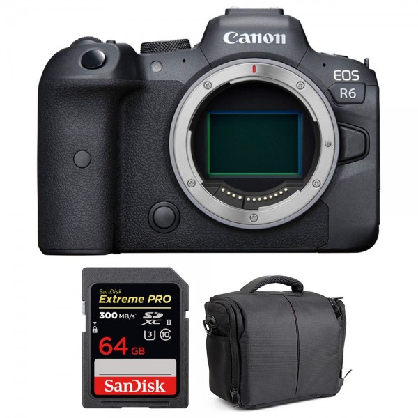 Appareil photo hybride Canon R6 Nu + SanDisk 64GB Extreme PRO UHS-II SDXC 300 MB/s + Sac-1