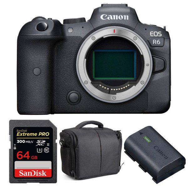 Canon EOS R6 Body + SanDisk 64GB Extreme PRO UHS-II SDXC 300 MB/s + Canon LP-E6NH + Bag-1