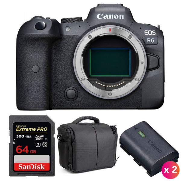 Canon EOS R6 Body + SanDisk 64GB Extreme PRO UHS-II SDXC 300 MB/s + 2 Canon LP-E6NH + Bag-1