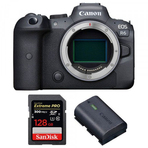 Cámara mirrorless Canon R6 Cuerpo + SanDisk 128GB Extreme PRO UHS-II SDXC 300 MB/s + Canon LP-E6NH-1