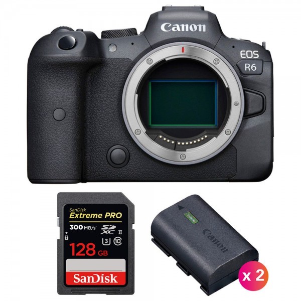 Cámara mirrorless Canon R6 Cuerpo + SanDisk 128GB Extreme PRO UHS-II SDXC 300 MB/s + 2 Canon LP-E6NH-1