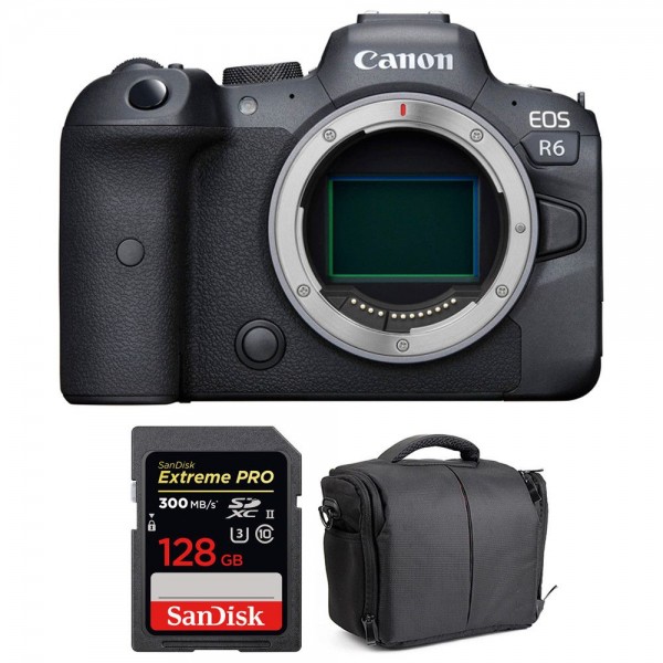 Appareil photo hybride Canon R6 Nu + SanDisk 128GB Extreme PRO UHS-II SDXC 300 MB/s + Sac-1