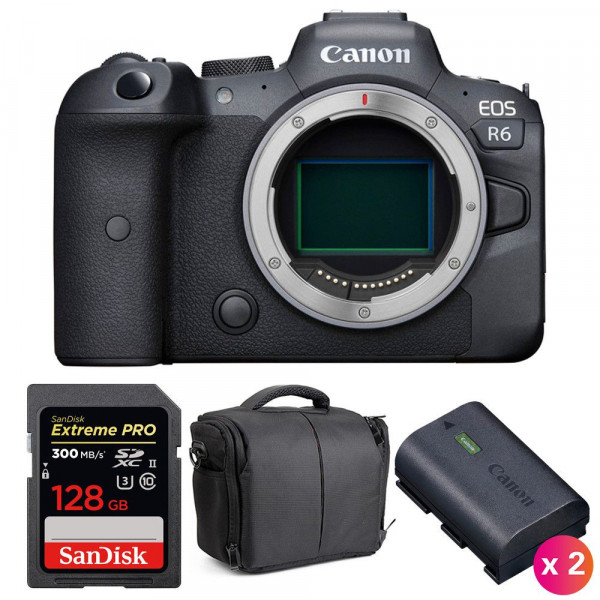 Cámara mirrorless Canon R6 Cuerpo + SanDisk 128GB Extreme PRO UHS-II SDXC 300 MB/s + 2 Canon LP-E6NH + Bolsa-1