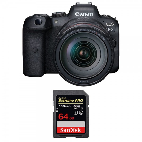Canon R6 + RF 24-105mm f/4L IS USM + SanDisk 64GB Extreme PRO UHS-II SDXC 300 MB/s - Camara mirrorless|MCZ DIRECT
