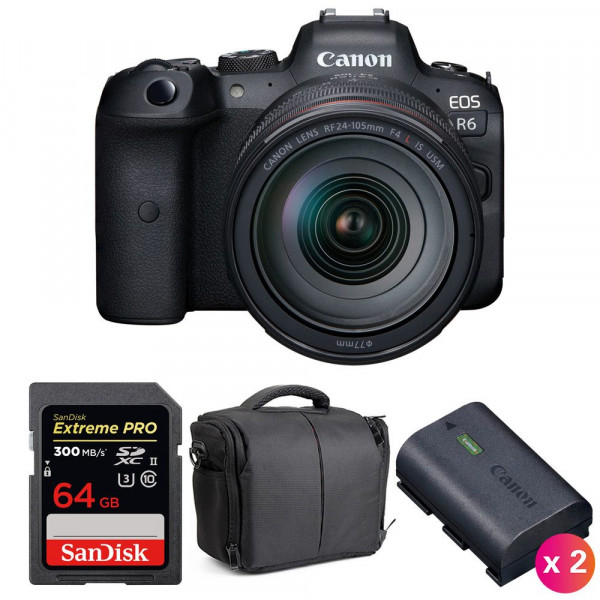 Cámara mirrorless Canon R6 + RF 24-105mm f/4L IS USM + SanDisk 64GB Extreme PRO UHS-II SDXC 300 MB/s + 2 LP-E6NH + Bolsa-1
