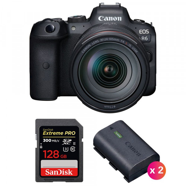 Canon R6 + RF 24-105mm F4L IS USM + SanDisk 128GB Extreme PRO UHS-II SDXC 300 MB/s + 2 Canon LP-E6NH - Appareil Photo Hybride-1