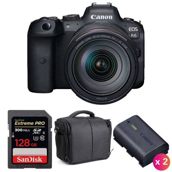 Canon EOS R6 + RF 24-105mm f/4L IS USM + SanDisk 128GB Extreme PRO UHS-II SDXC 300 MB/s + 2 LP-E6NH + Bag-1