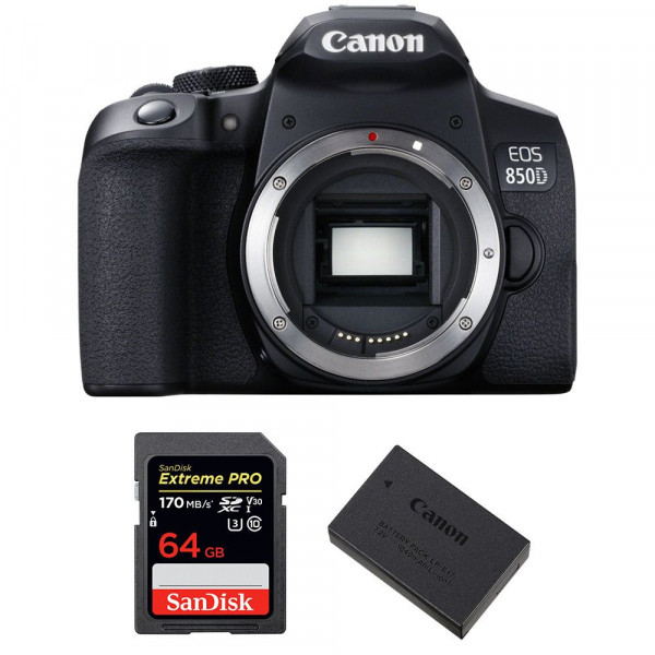 Canon EOS 850D Body + SanDisk 64GB Extreme UHS-I SDXC 170 MB/s + Canon LP-E17-1