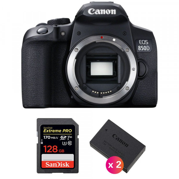 Canon 850D Cuerpo + SanDisk 128GB Extreme UHS-I SDXC 170 MB/s + 2 Canon LP-E17-1