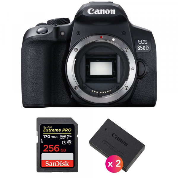 Canon EOS 850D Body + SanDisk 256GB Extreme UHS-I SDXC 170 MB/s + 2 Canon LP-E17-1