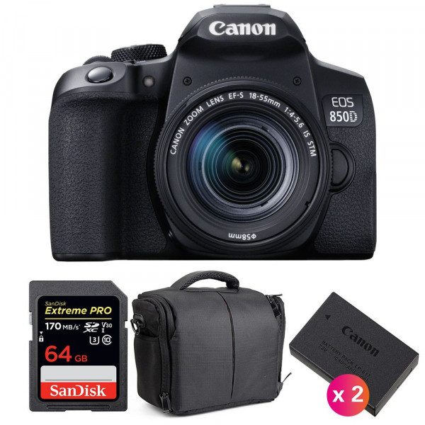 Canon EOS 850D + EF-S 18-55mm f/4-5.6 IS STM + SanDisk 64GB Extreme UHS-I SDXC 170 MB/s + 2 LP-E17 + Bag-1