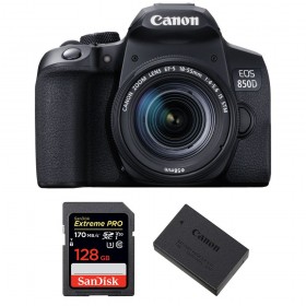Canon EOS 850D + EF-S 18-55mm f/4-5.6 IS STM + SanDisk 128GB Extreme UHS-I SDXC 170 MB/s + Canon LP-E17-1