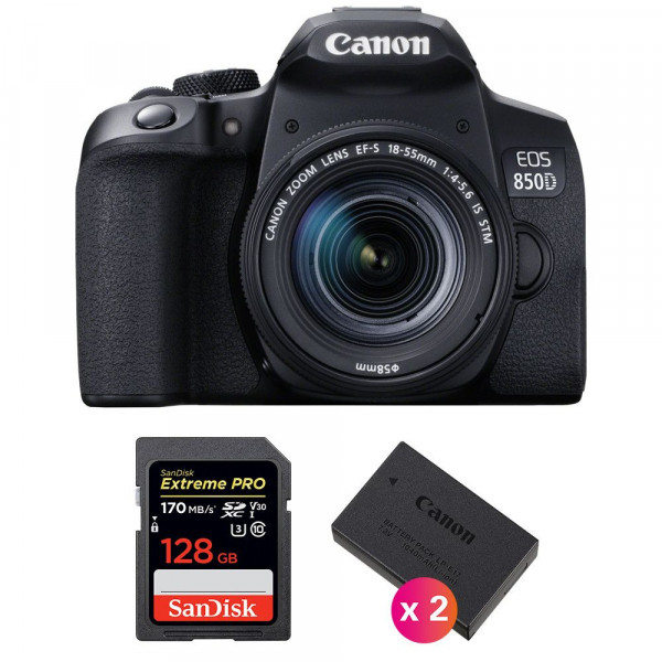 Canon 850D + EF-S 18-55mm f/4-5.6 IS STM + SanDisk 128GB Extreme UHS-I SDXC 170 MB/s + 2 Canon LP-E17-1