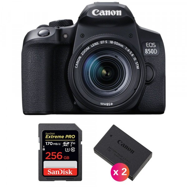 Canon 850D + EF-S 18-55mm f/4-5.6 IS STM + SanDisk 256GB Extreme UHS-I SDXC 170 MB/s + 2 Canon LP-E17-1