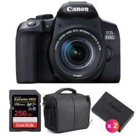 Canon 850D + EF-S 18-55mm F4-5.6 IS STM + SanDisk 256GB Extreme UHS-I SDXC 170 MB/s + 2 LP-E17 + Sac - Appareil photo Reflex-1