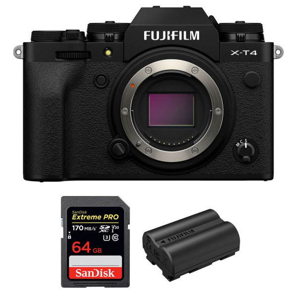 Appareil photo hybride Fujifilm XT4 Nu Noir + SanDisk 64GB UHS-I SDXC 170 MB/s + Fujifilm NP-W235-1