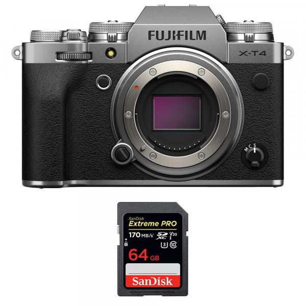Cámara mirrorless Fujifilm XT4 Cuerpo Silver + SanDisk 64GB UHS-I SDXC 170 MB/s-1