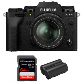 Appareil photo hybride Fujifilm XT4 Noir + XF 18-55mm F2.8-4 R LM OIS + SanDisk 64GB UHS-I SDXC 170 MB/s + Fujifilm NP-W235-1