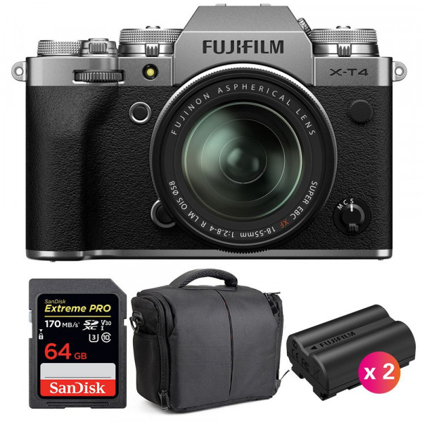 Fujifilm XT4 Silver + XF 18-55mm F2.8-4 R LM OIS + SanDisk 64GB UHS-I SDXC 170 MB/s + 2 NP-W235 + Sac - Appareil Photo Hybride-1