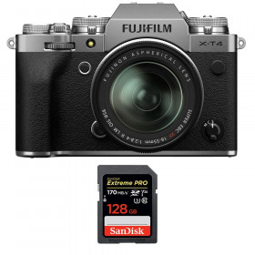 Cámara mirrorless Fujifilm XT4 Silver + XF 18-55mm f/2.8-4 R LM OIS + SanDisk 128GB UHS-I SDXC 170 MB/s-1