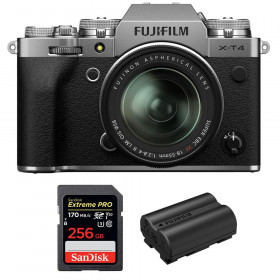 Appareil photo hybride Fujifilm XT4 Silver + XF 18-55mm F2.8-4 R LM OIS + SanDisk 256GB UHS-I SDXC 170 MB/s + Fujifilm NP-W235-1