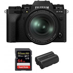 Appareil photo hybride Fujifilm XT4 Noir + XF 16-80mm F4 R OIS WR + SanDisk 64GB UHS-I SDXC 170 MB/s + Fujifilm NP-W235-1