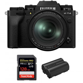 Appareil photo hybride Fujifilm XT4 Noir + XF 16-80mm F4 R OIS WR + SanDisk 128GB UHS-I SDXC 170 MB/s + Fujifilm NP-W235-1