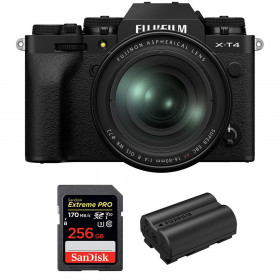 Appareil photo hybride Fujifilm XT4 Noir + XF 16-80mm F4 R OIS WR + SanDisk 256GB UHS-I SDXC 170 MB/s + Fujifilm NP-W235-1