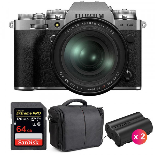 Fujifilm XT4 Silver + XF 16-80mm F4 R OIS WR + SanDisk 64GB UHS-I SDXC 170 MB/s + 2 NP-W235 + Sac - Appareil Photo Hybride-1