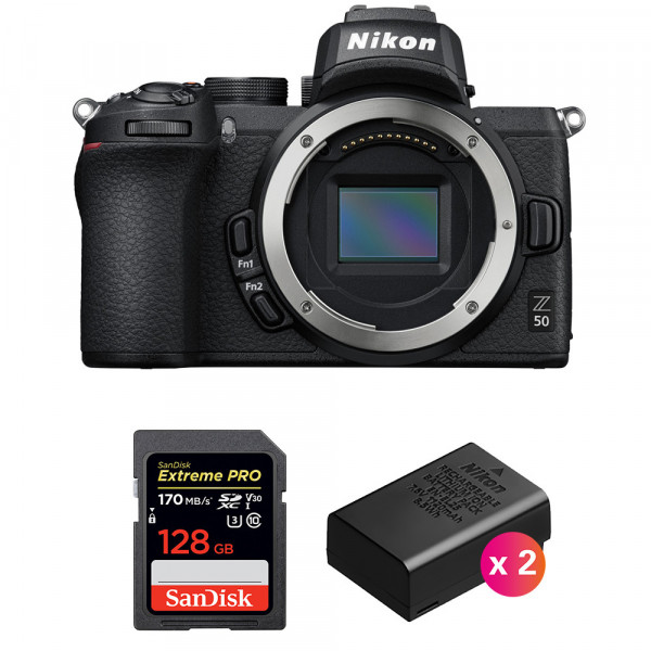 Nikon Z50 Nu + SanDisk 128GB Extreme Pro UHS-I SDXC 170 MB/s + 2 Nikon EN-EL25 - Appareil Photo Hybride-1